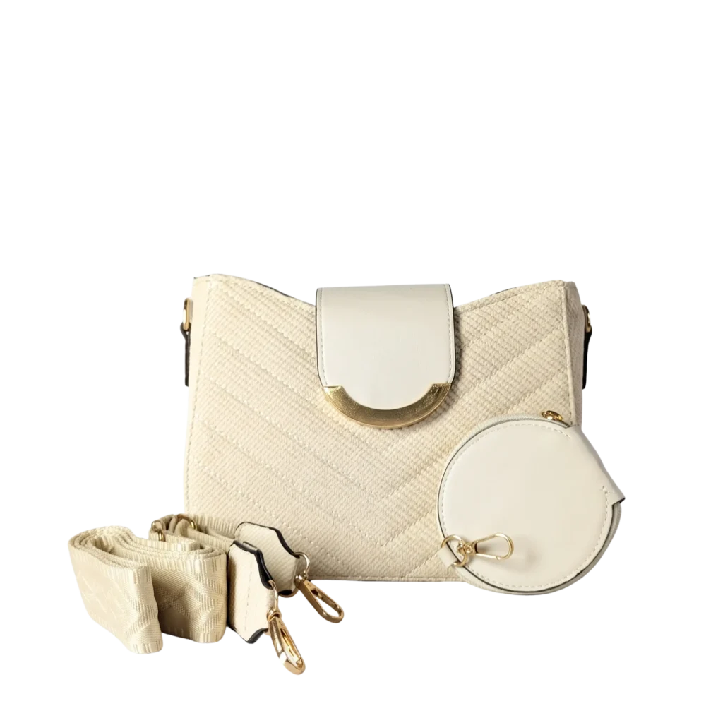 Aurelia Gold-Trim Woven Half Moon Crossbody Bag