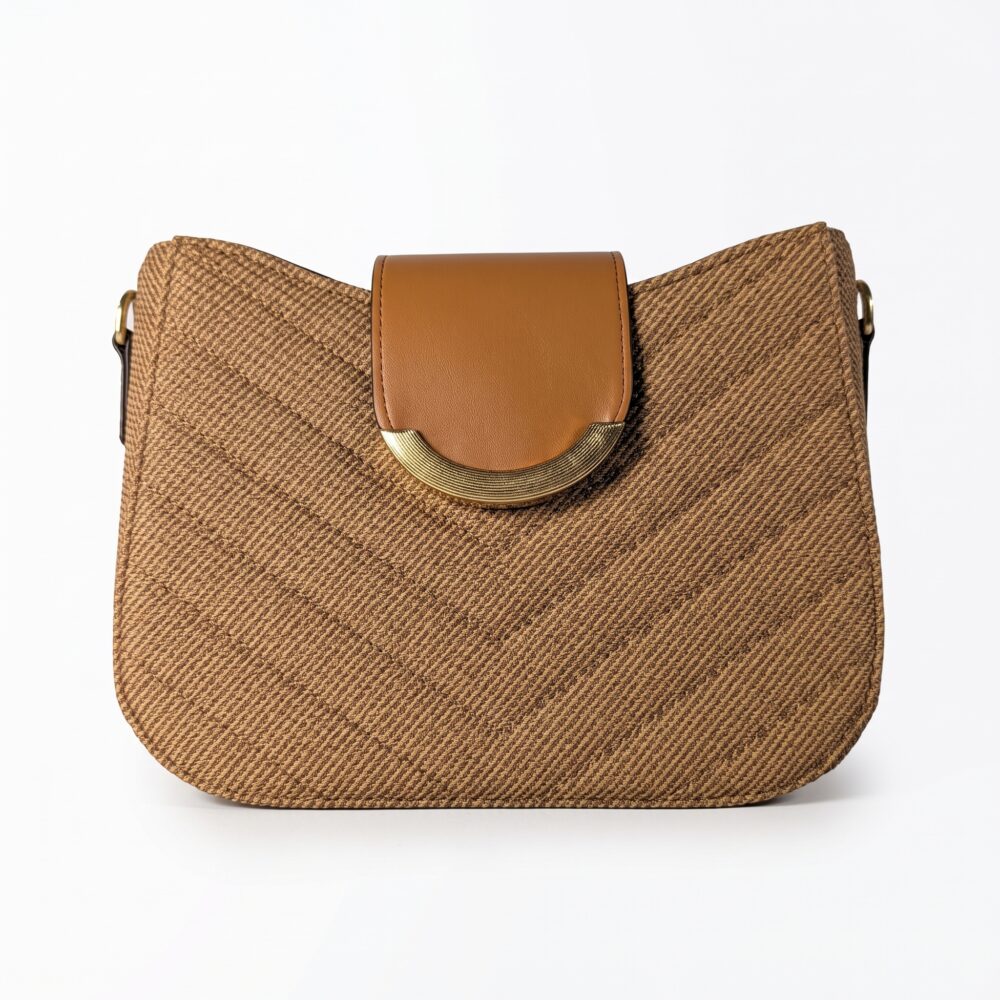 Aurelia Gold-Trim Woven Half Moon Crossbody Bag