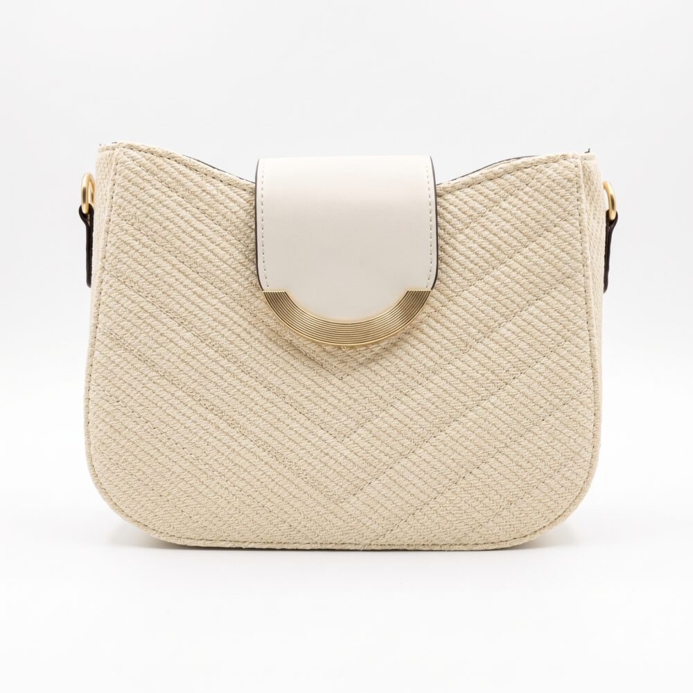 Aurelia Gold-Trim Woven Half Moon Crossbody Bag