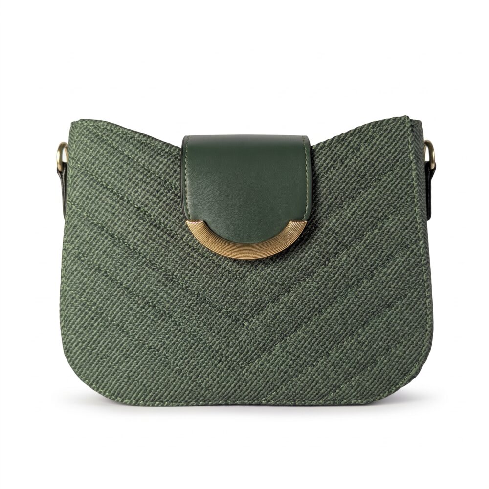 Aurelia Gold-Trim Woven Half Moon Crossbody Bag