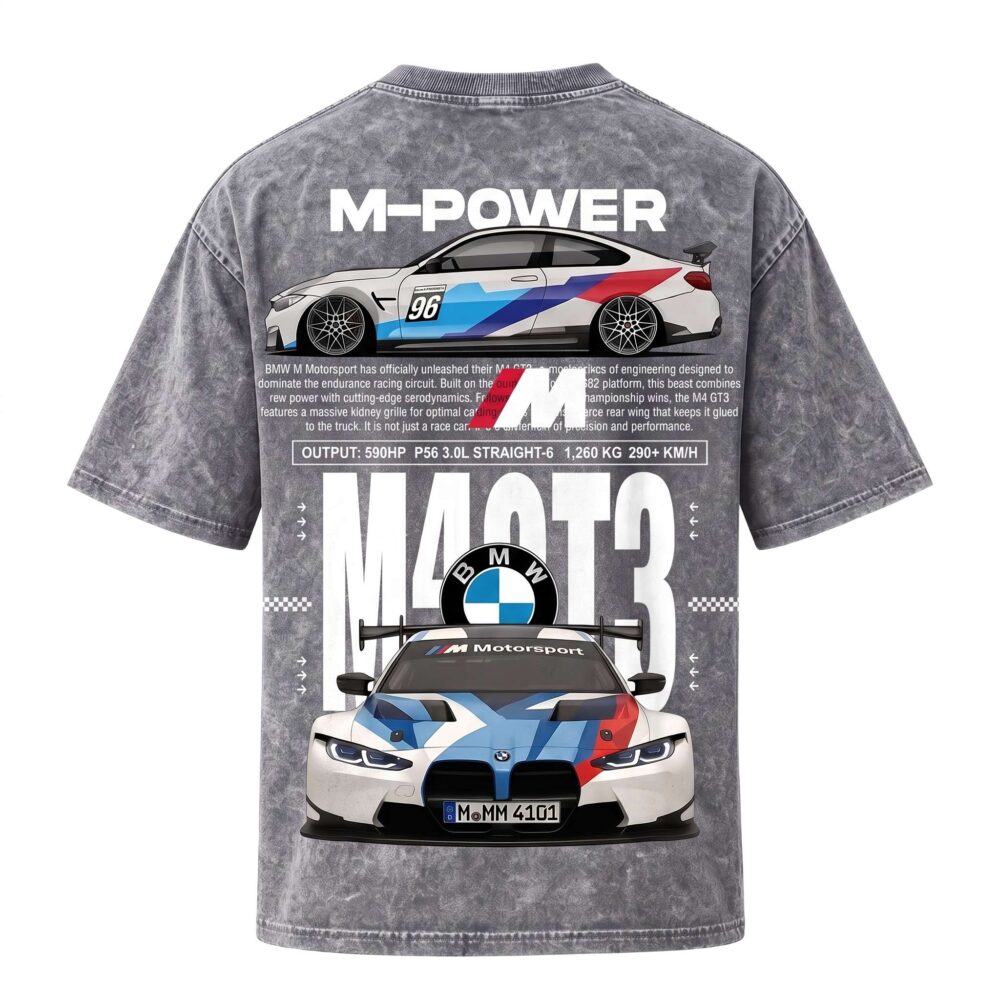 BMW Series - "M4 GT3" Oversized Acid Wash T-Shirt for Men