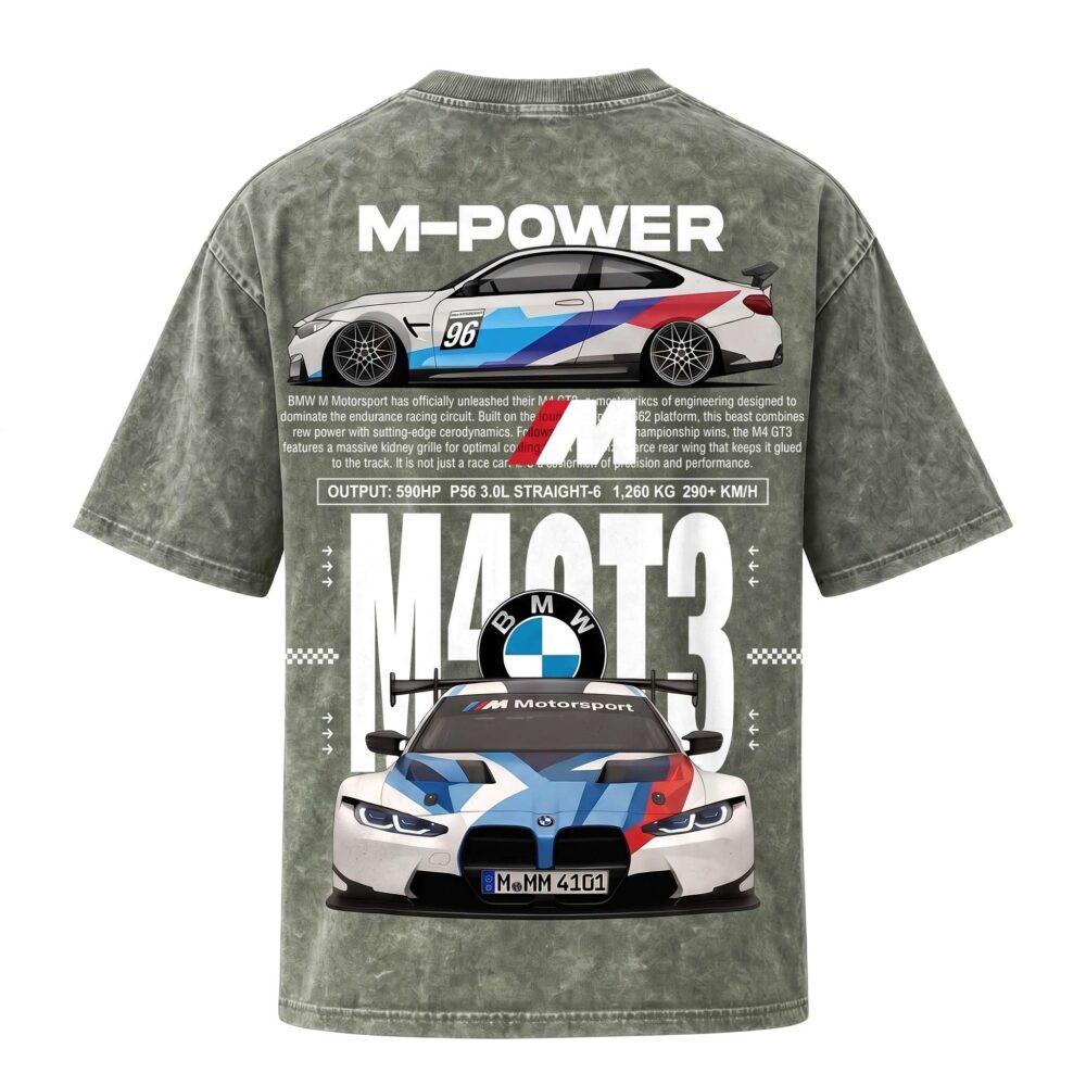 BMW Series - "M4 GT3" Oversized Acid Wash T-Shirt for Men