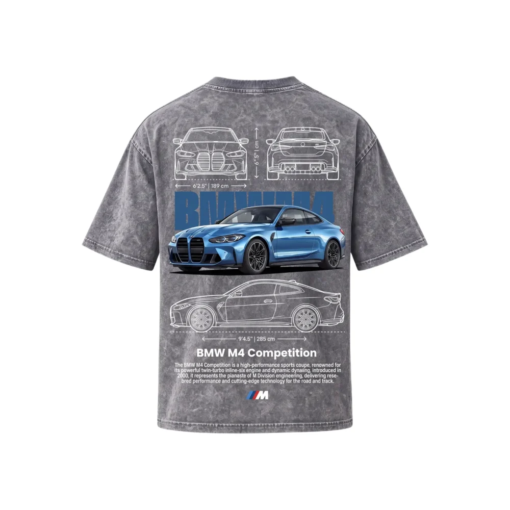 BMW Series - "BMW M4" Oversized Acid Wash T-Shirt for Men