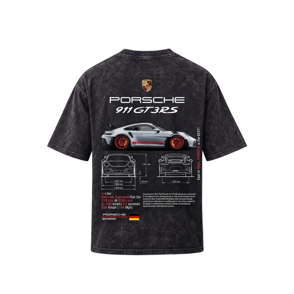 Porsche Series - "911 GT3 RS" Oversized Acid Wash T-Shirt for Men
