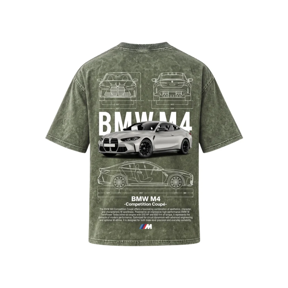 BMW Series - "M4 Coupe" Oversized Acid Wash T-Shirt for Men