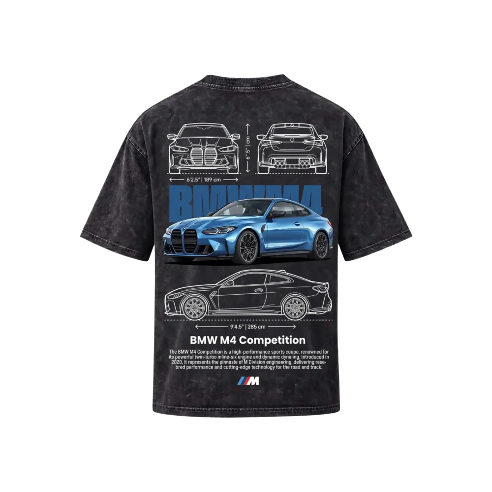 BMW Series - "BMW M4" Oversized Acid Wash T-Shirt for Men