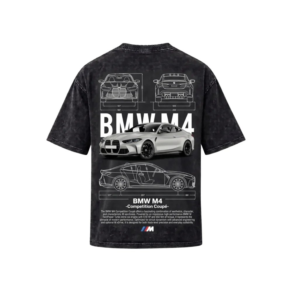 BMW Series - "M4 Coupe" Oversized Acid Wash T-Shirt for Men