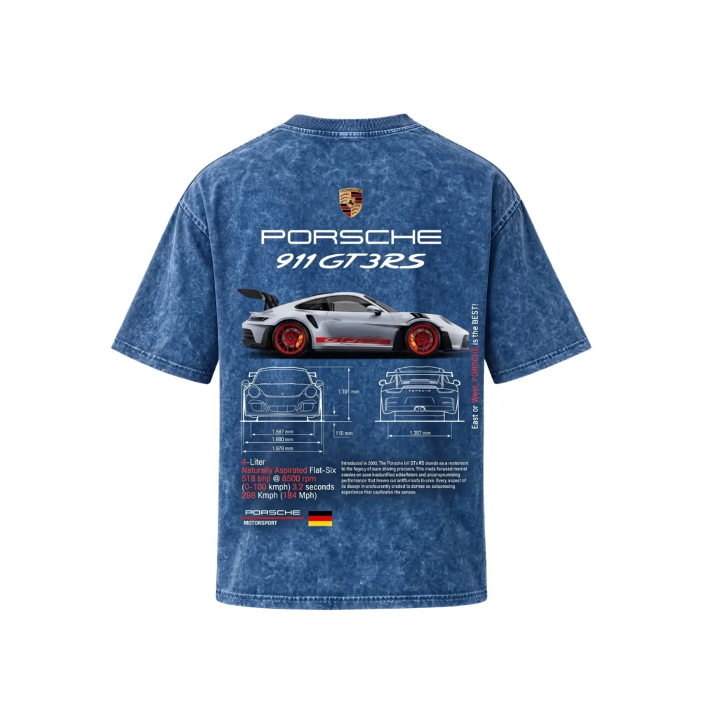 Porsche Series - "911 GT3 RS" Oversized Acid Wash T-Shirt for Men