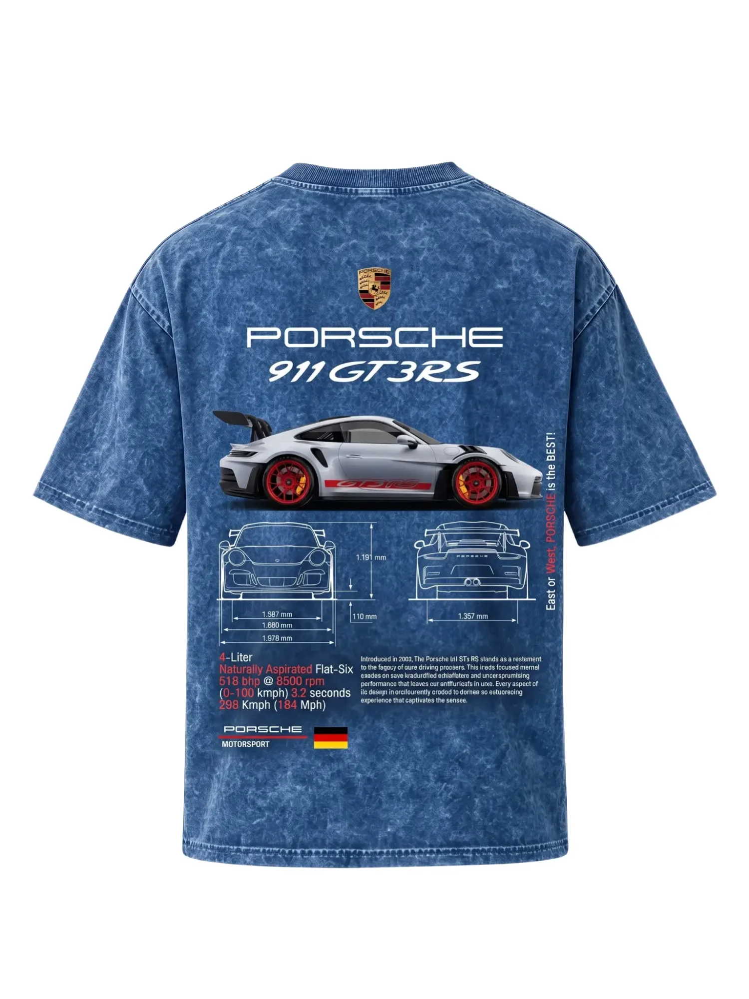 Porsche Series - "911 GT3 RS" Oversized Acid Wash T-Shirt for Men