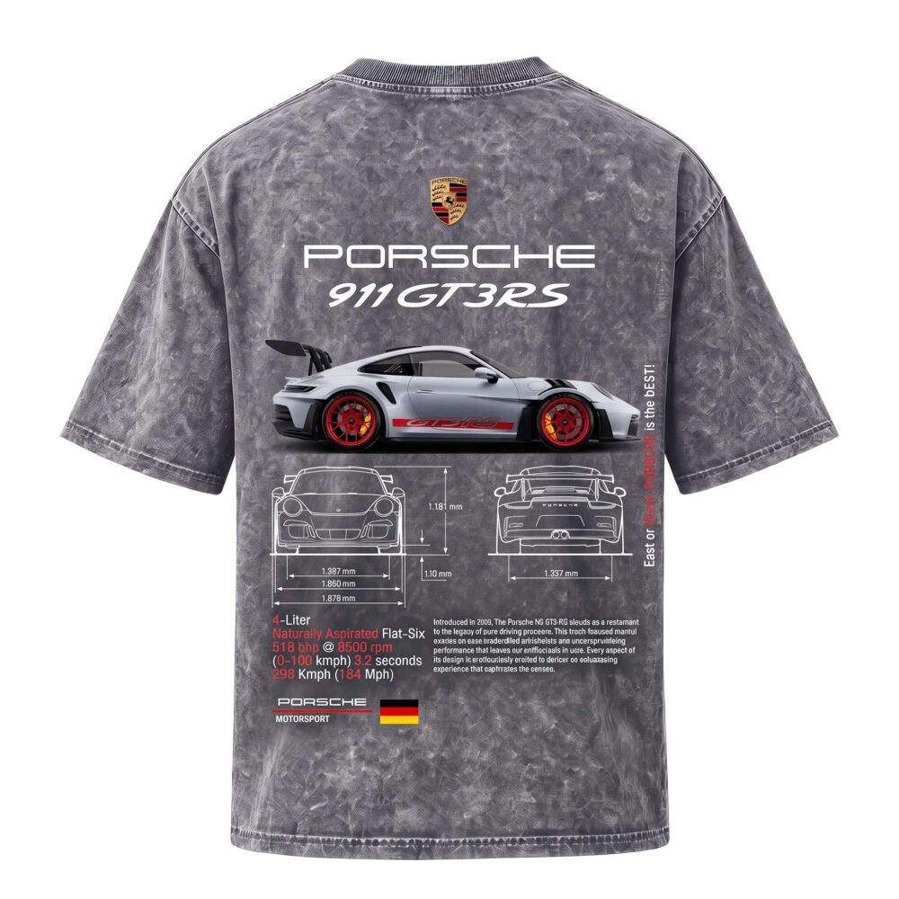 Porsche Series - "911 GT3 RS" Oversized Acid Wash T-Shirt for Men