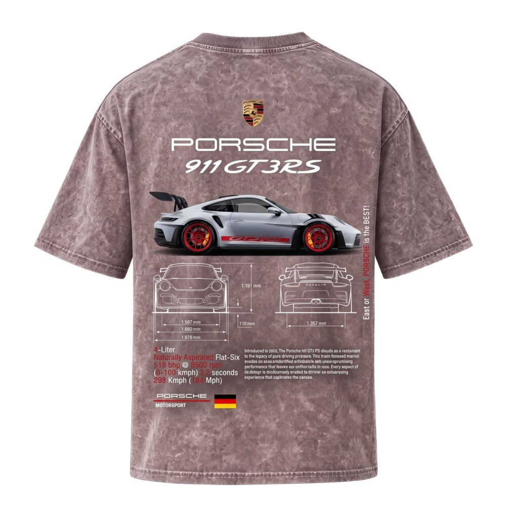 Porsche Series - "911 GT3 RS" Oversized Acid Wash T-Shirt for Men