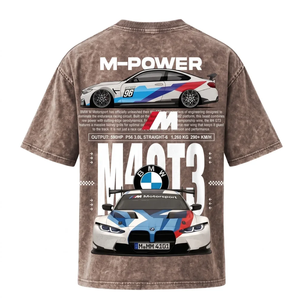 BMW Series - "M4 GT3" Oversized Acid Wash T-Shirt for Men