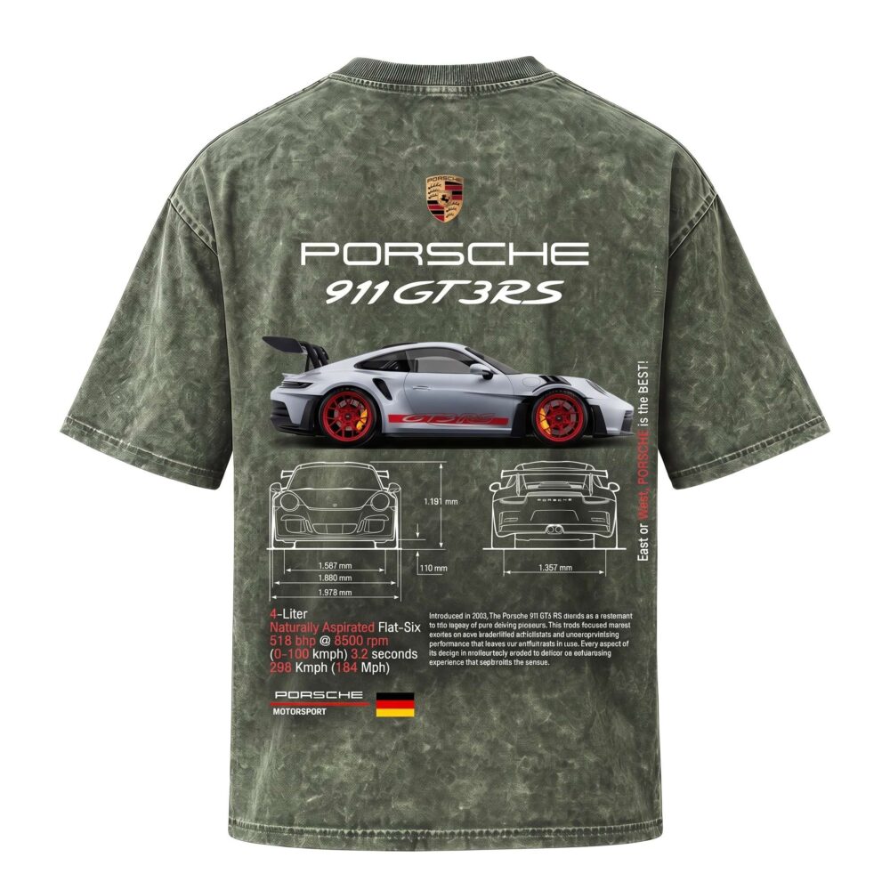 Porsche Series - "911 GT3 RS" Oversized Acid Wash T-Shirt for Men