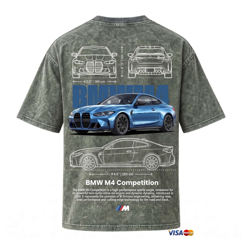 BMW Series - "BMW M4" Oversized Acid Wash T-Shirt for Men