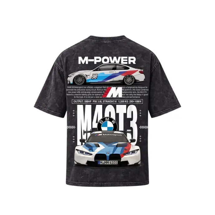 BMW Series - "M4 GT3" Oversized Acid Wash T-Shirt for Men